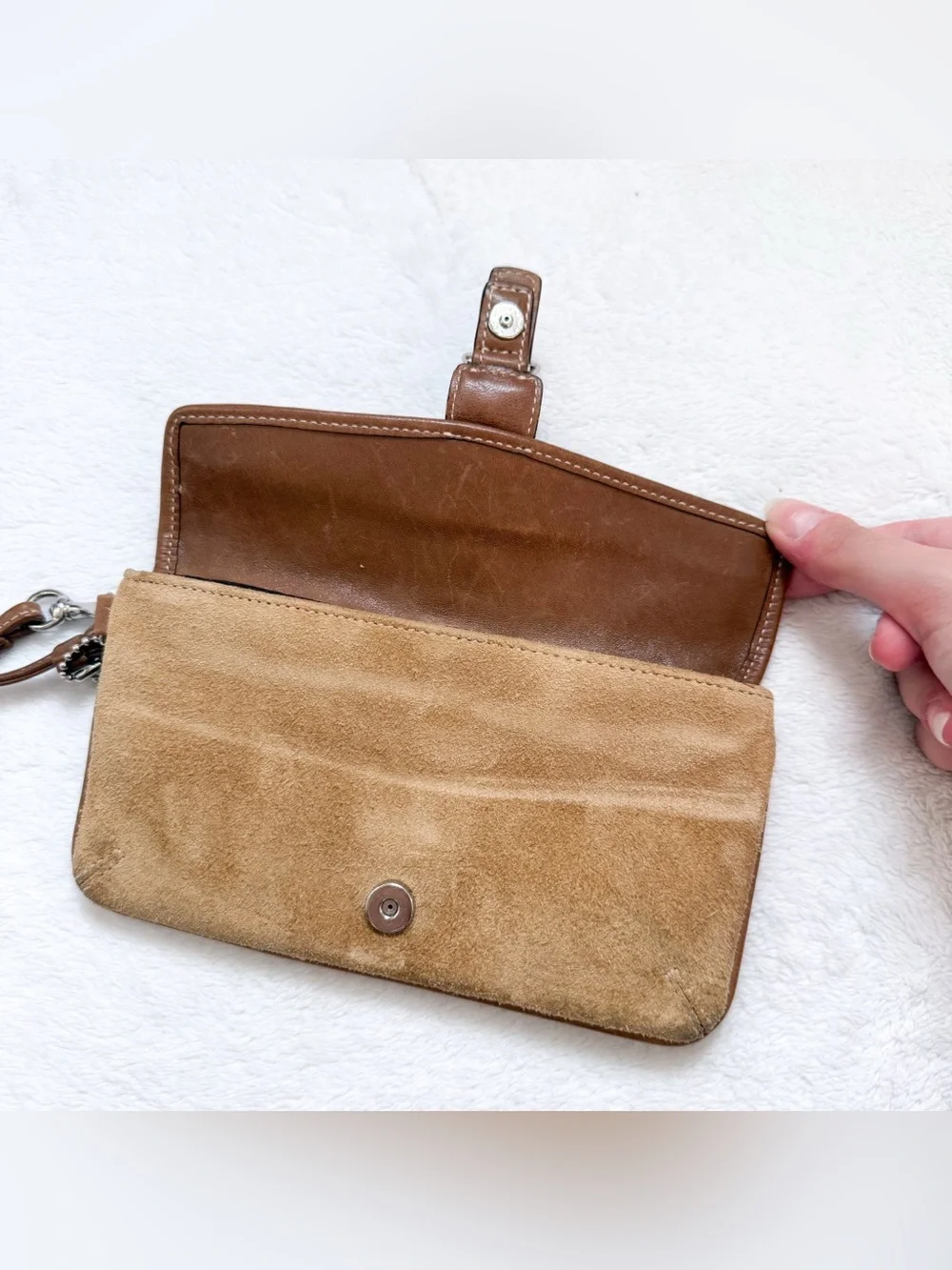 Vintage Coach Y2K Brown Suede Hampton Small Wristlet Wallet GUC